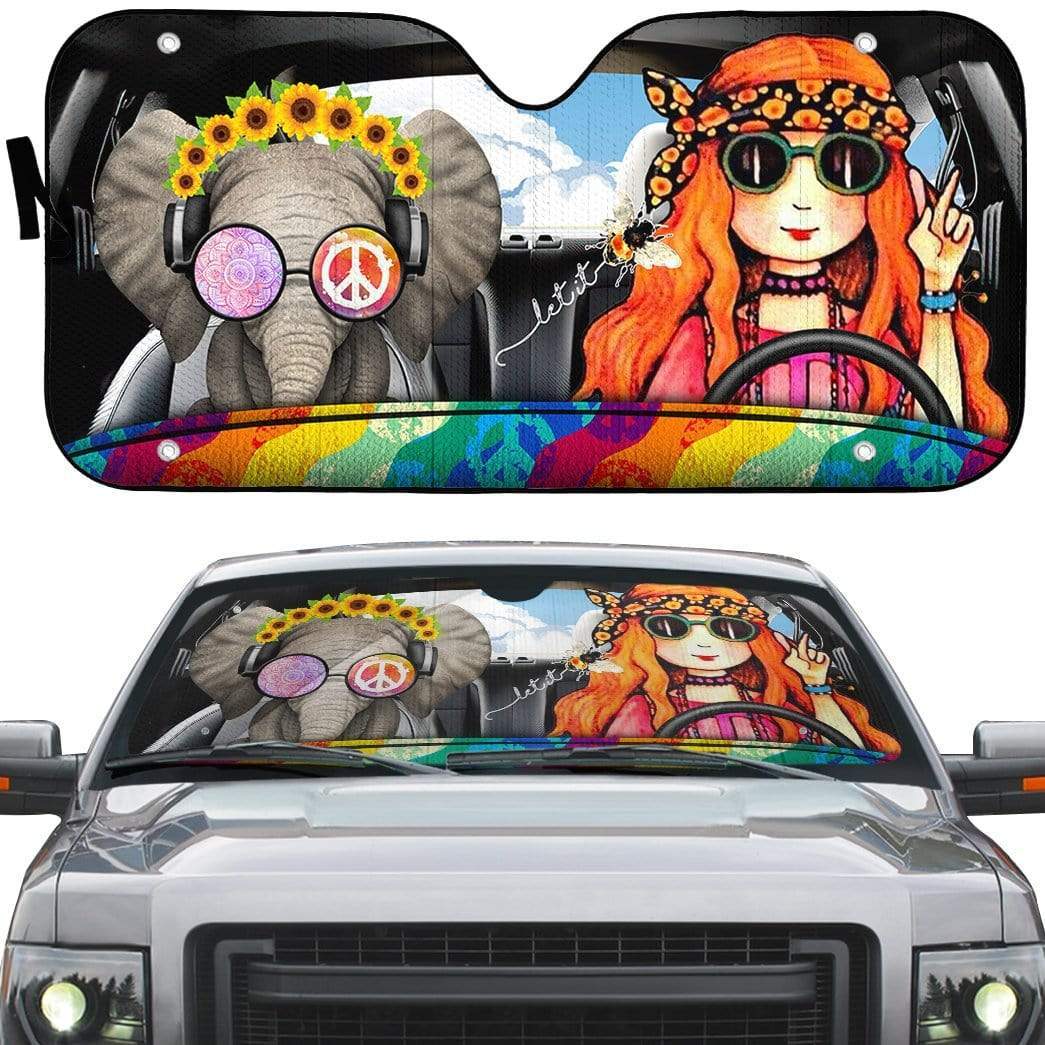 gearhumans 3D Hippie Vibe Custom Car Auto Sunshade GV190712 Auto Sunshade 