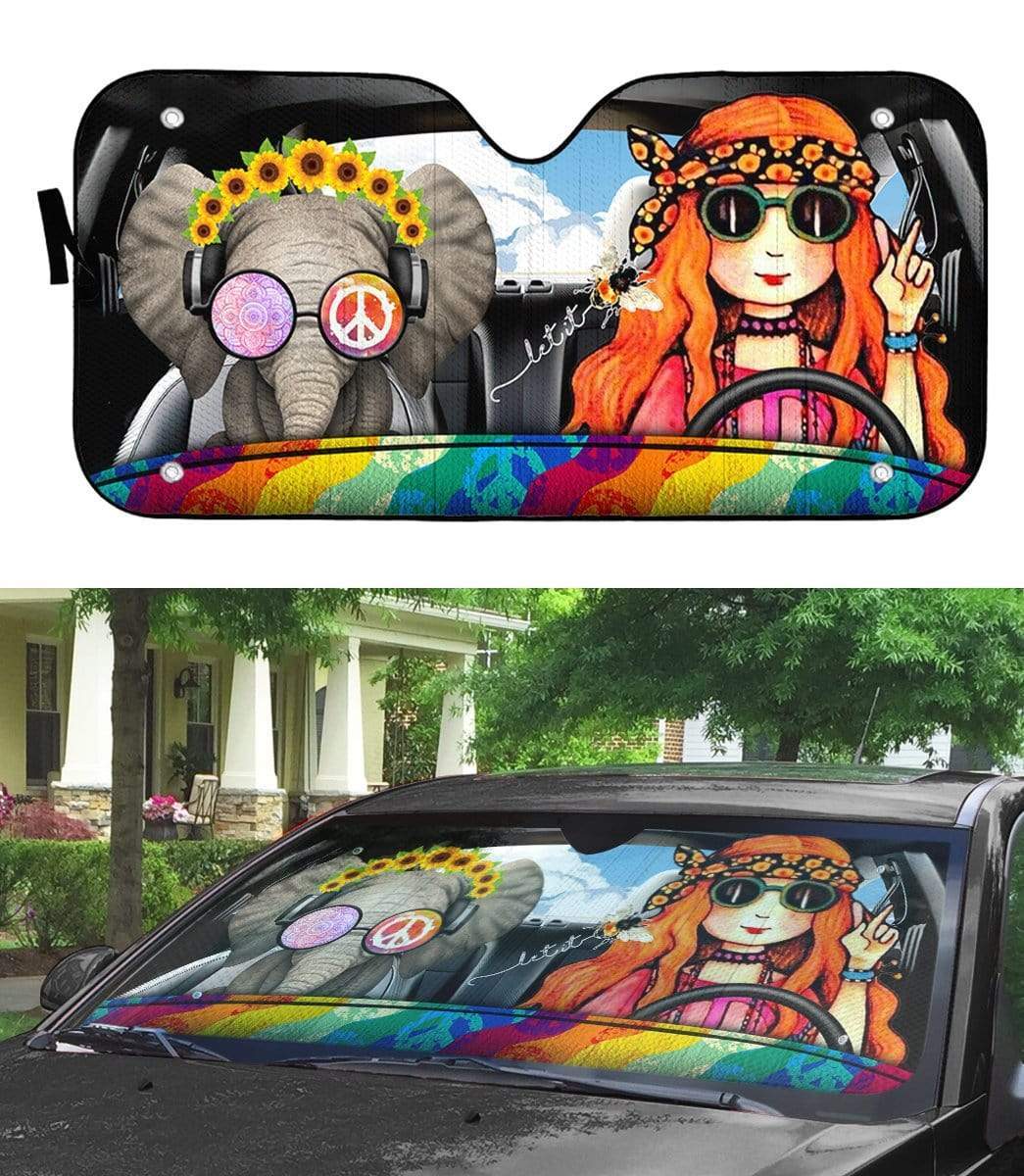 gearhumans 3D Hippie Vibe Custom Car Auto Sunshade GV190712 Auto Sunshade 