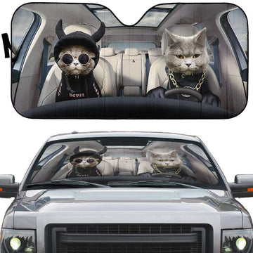 Gearhumans 3D Hoodie Chartreux Cats Custom Car Auto Sunshade