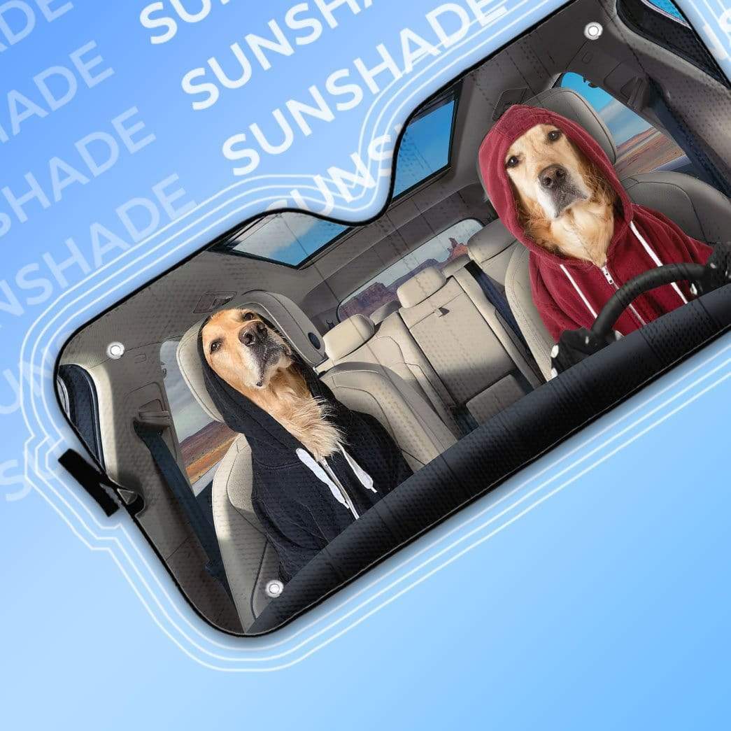 gearhumans 3D Hoodie Golden Retrievers Custom Car Auto Sunshade GV09067 Auto Sunshade 