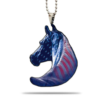 Gearhumans 3D Horse American Flag Custom Car Hanging Ornament