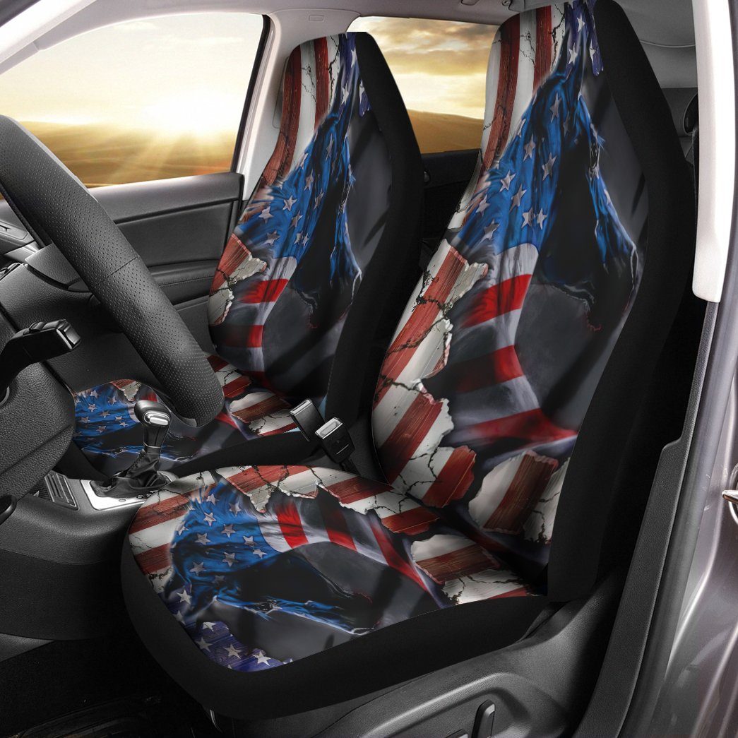 Gearhumans 3D Horse American Flag Custom Car Seat Covers GW16068 Car Seat Covers 