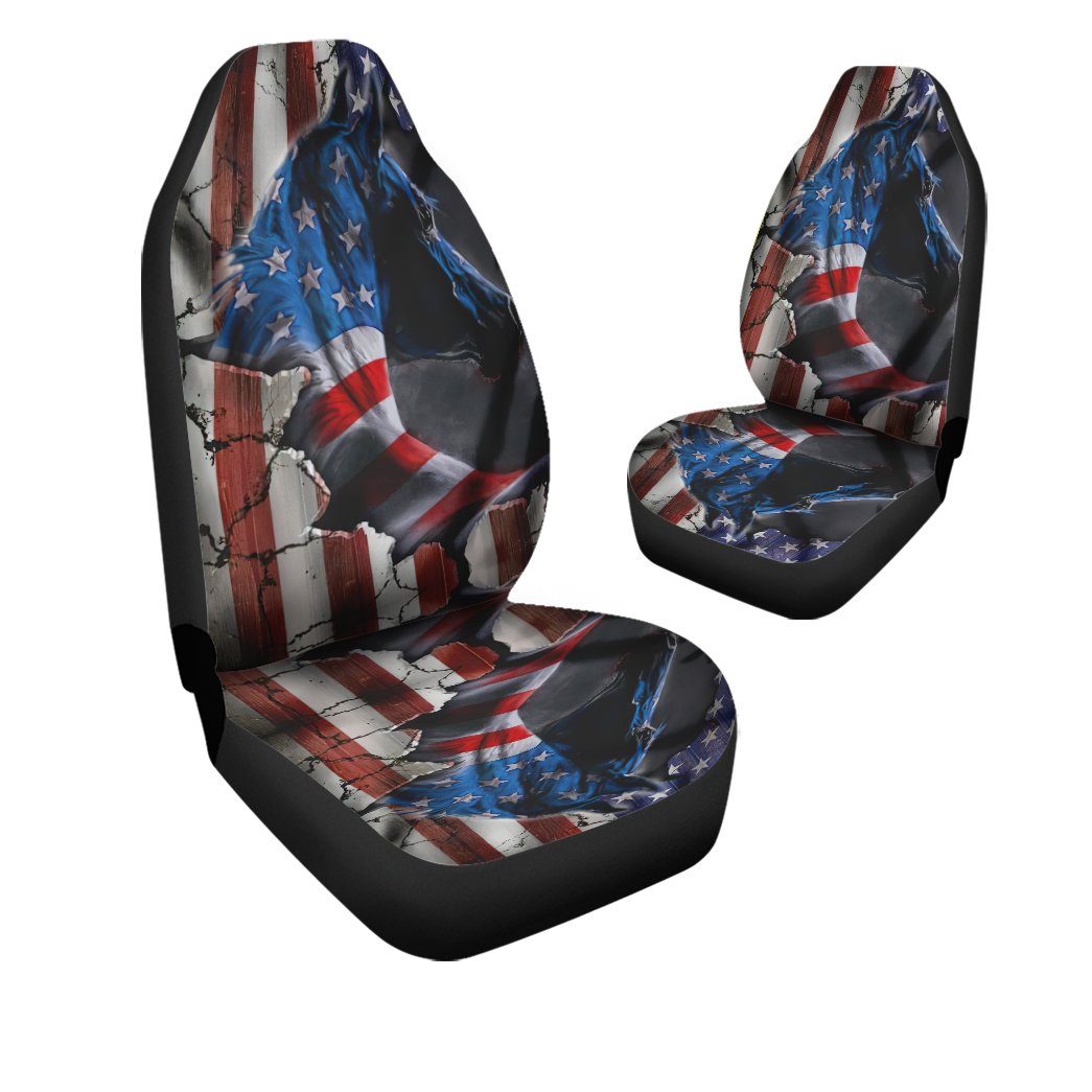 Gearhumans 3D Horse American Flag Custom Car Seat Covers GW16068 Car Seat Covers 