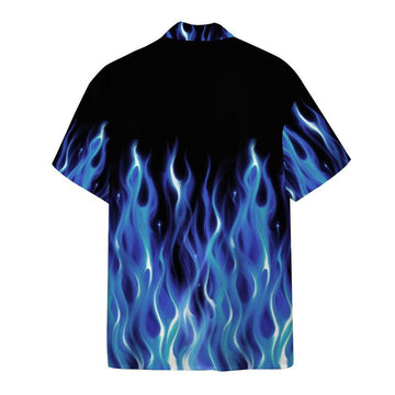Gearhumans 3D Hot Rod Blue Flame Bowling Custom Name Hawaii Shirt