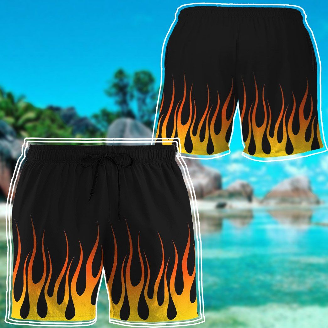 Gearhumans 3D Hot Rod Flame Stencils Custom Beach Shorts Swim Trunks GO11052140 Men Shorts 