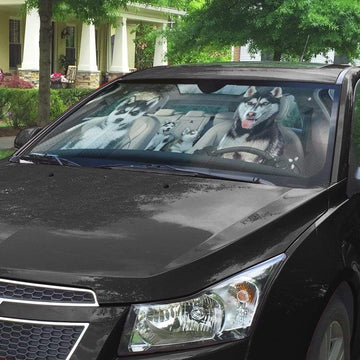 Gearhumans 3D Husky Puppies Custom Car Auto Sunshade