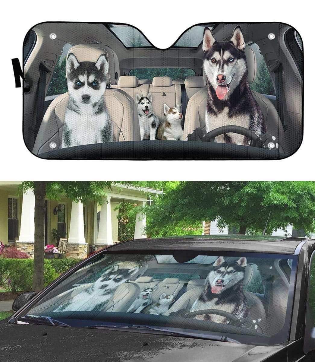 gearhumans 3D Husky Puppies Custom Car Auto Sunshade GL29073 Auto Sunshade 