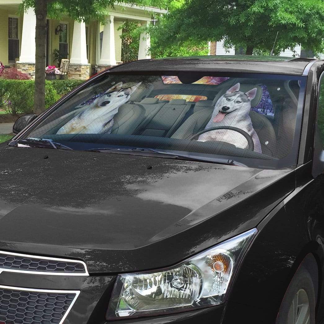 gearhumans 3D Husky Puppies Grow up Custom Car Auto Sunshade GL28075 Auto Sunshade 