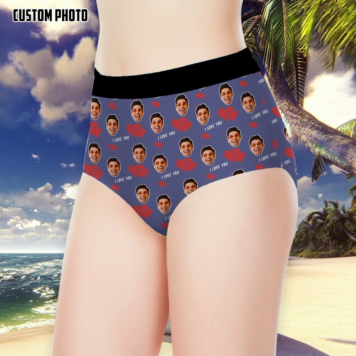 Gearhumans 3D I Love You Couple Underwears Custom Photo Womens High Waisted Briefs GS07072122 Women High Waisted Briefs 