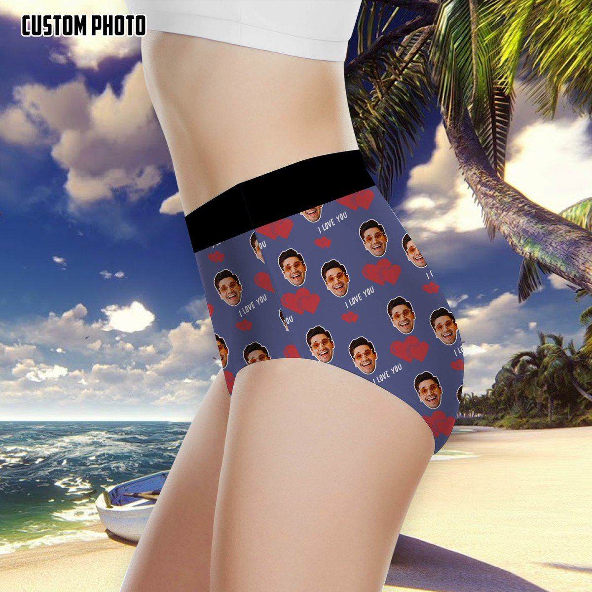 Gearhumans 3D I Love You Couple Underwears Custom Photo Womens High Waisted Briefs GS07072122 Women High Waisted Briefs 