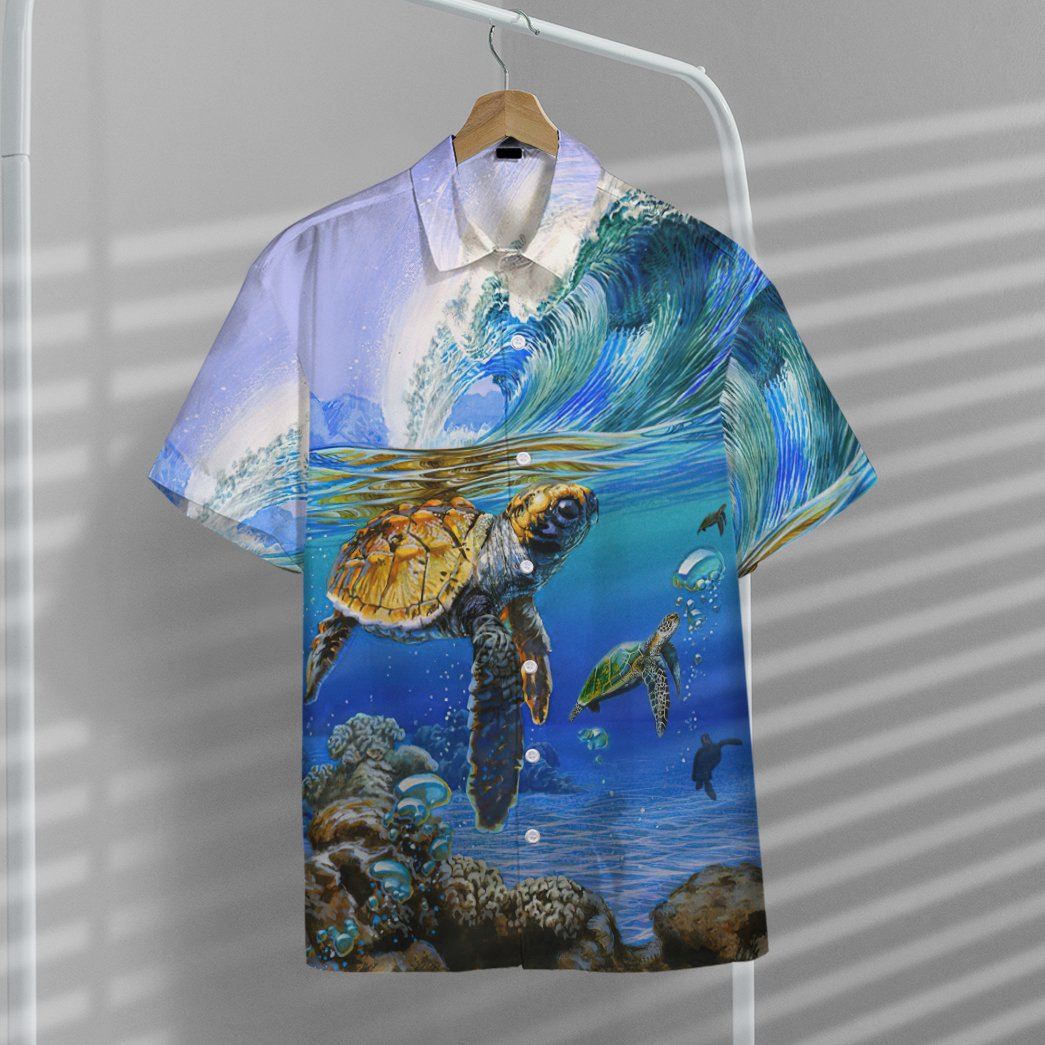 Gearhumans 3D In The Ocean Turtle Custom Hawaii Shirt GS08072124 Hawai Shirt 
