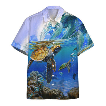 Gearhumans 3D In The Ocean Turtle Custom Hawaii Shirt GS08072124 Hawai Shirt Hawai Shirt S 