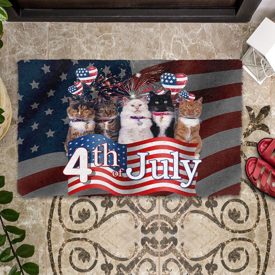 Gearhumans 3D Independence Day Cats We Love America Custom Doormat GW2806218 Doormat 