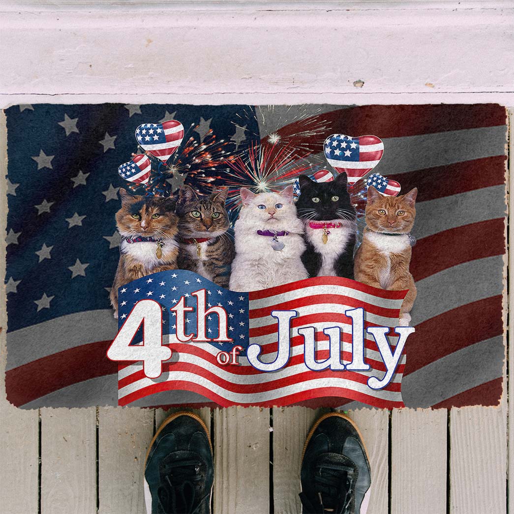 Gearhumans 3D Independence Day Cats We Love America Custom Doormat GW2806218 Doormat 