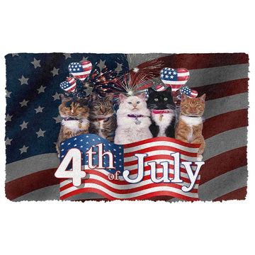 Gearhumans 3D Independence Day Cats We Love America Custom Doormat