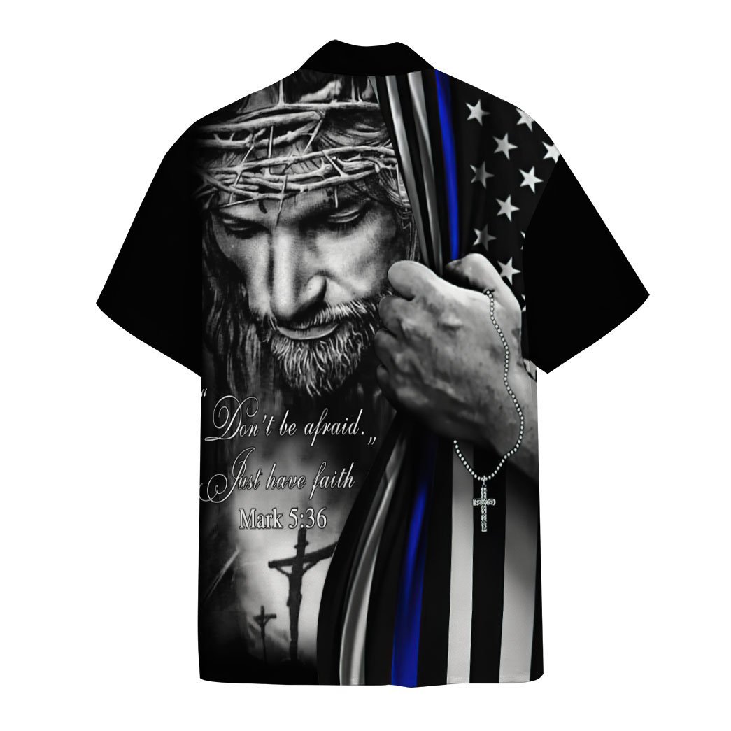 Gearhumans 3D Jesus Christ Blue Line Flag Custom Short Sleeve Shirt GW04052123 Hawai Shirt 