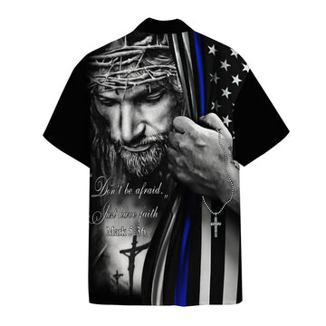 Gearhumans 3D Jesus Christ Blue Line Flag Custom Short Sleeve Shirt