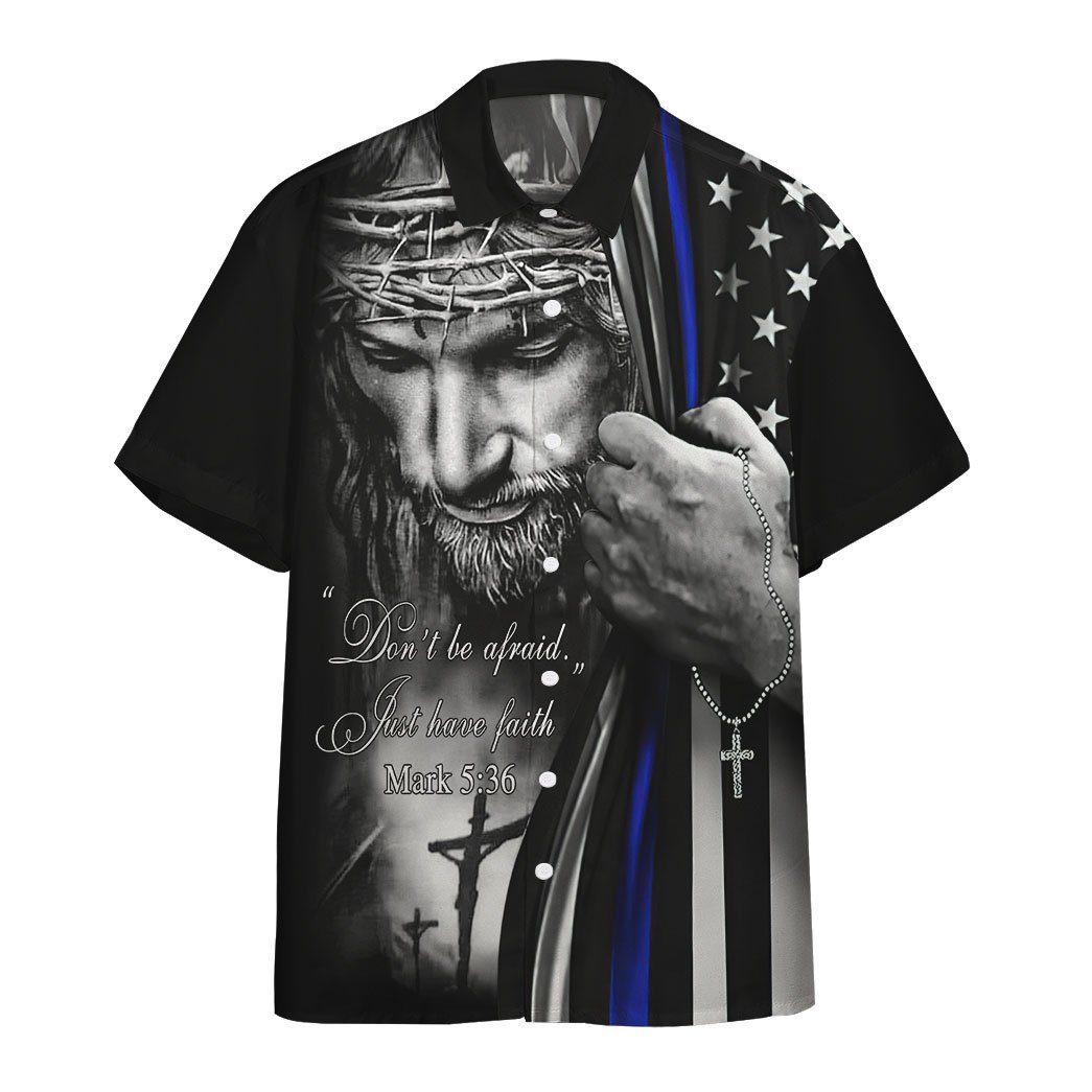 Gearhumans 3D Jesus Christ Blue Line Flag Custom Short Sleeve Shirt GW04052123 Hawai Shirt Short Sleeve Shirt S 