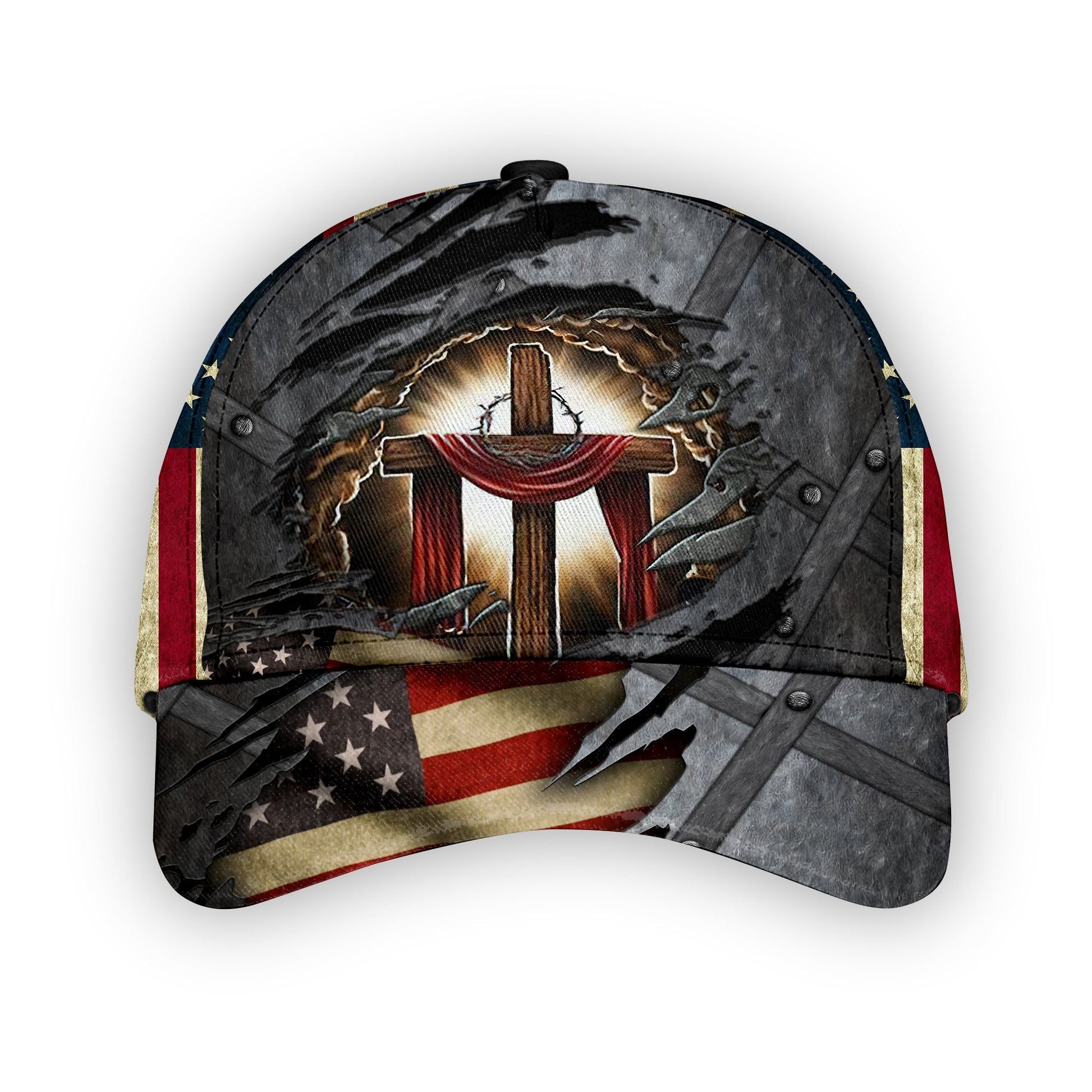 Gearhumans 3D Jesus Cross US Flag Custom Classic Cap GW26047 Cap Cap 