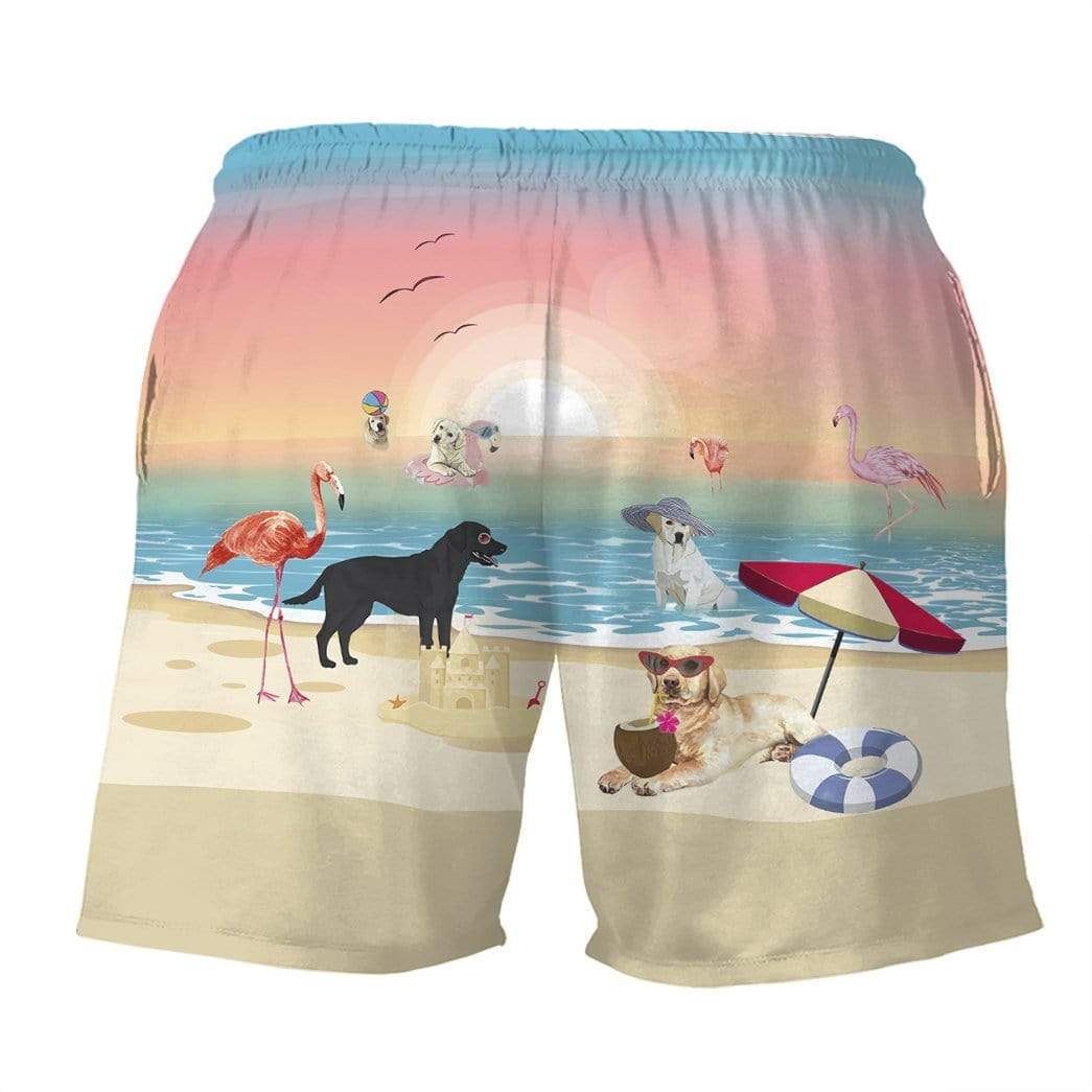 Gearhumans 3D Labrador Retriever With Flamingo At The Beach Summer Beach Shorts Swim Trunks GV14071 Men Shorts