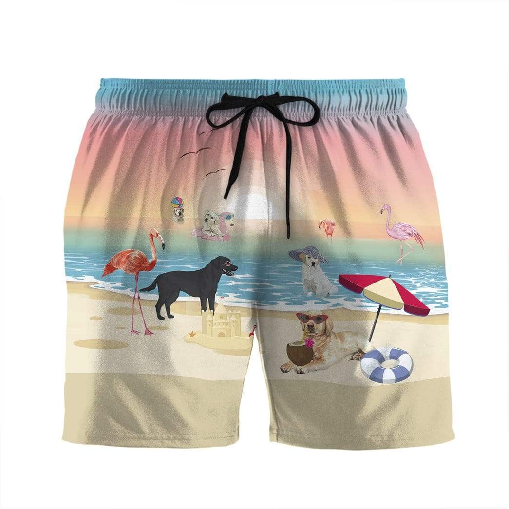 Gearhumans 3D Labrador Retriever With Flamingo At The Beach Summer Beach Shorts Swim Trunks GV14071 Men Shorts Men Shorts S