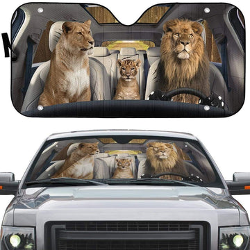 Gearhumans 3D Lion Family Custom Car Auto Sunshade