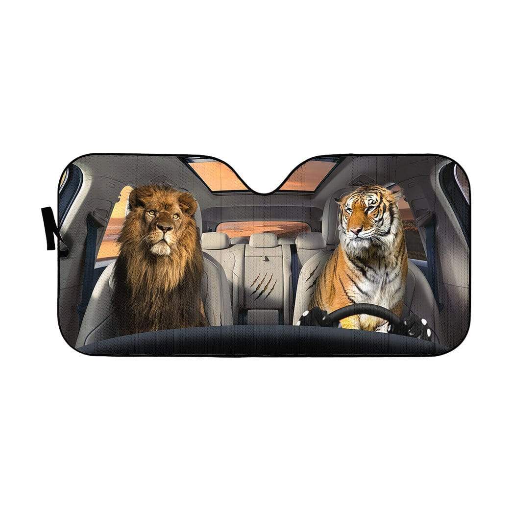 gearhumans 3D Lion & Tiger Custom Car Auto Sunshade GS23061 Auto Sunshade 57''x27.5'' 