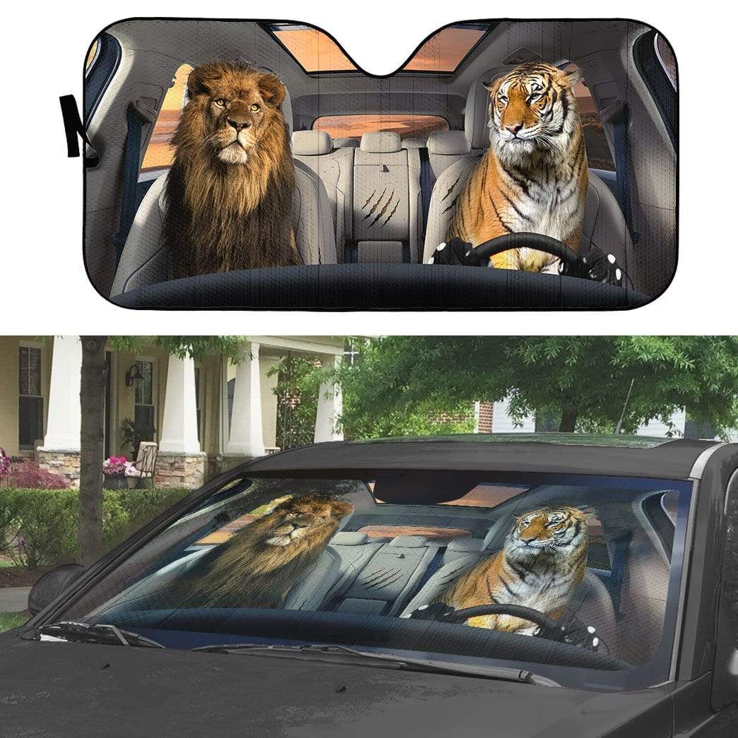 gearhumans 3D Lion & Tiger Custom Car Auto Sunshade GS23061 Auto Sunshade 