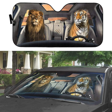 Gearhumans 3D Lion & Tiger Custom Car Auto Sunshade