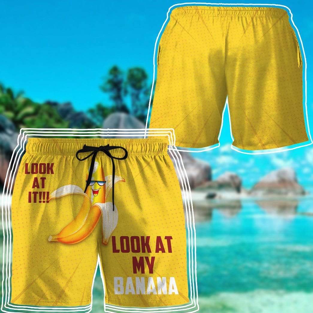 Gearhumans 3D Look at my banana Beach Shorts Swim Trunks GV030716 Men Shorts