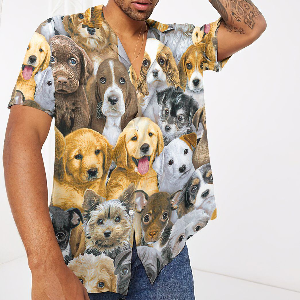 Gearhumans 3D Lots Of Adorable Puppy Custom Short Sleeve Shirt GS05052118 Hawai Shirt 