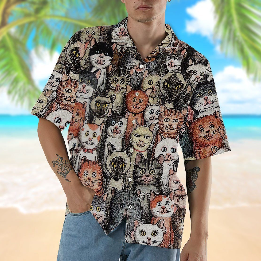 Gearhumans 3D Black Cat Tropical Hawaii Shirt