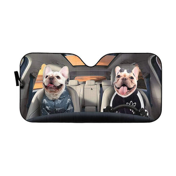 Gearhumans 3D Love Bulldog Couple Custom Car Auto Sunshade