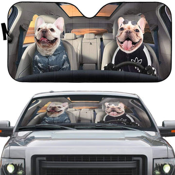 Gearhumans 3D Love Bulldog Couple Custom Car Auto Sunshade