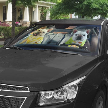 Gearhumans 3D Love Bulldog Couple Custom Car Auto Sunshade