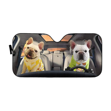 Gearhumans 3D Love Bulldog Couple Custom Car Auto Sunshade