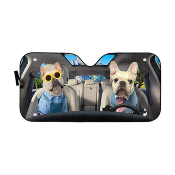 Gearhumans 3D Love Bulldogs In Car Custom Car Auto Sunshade