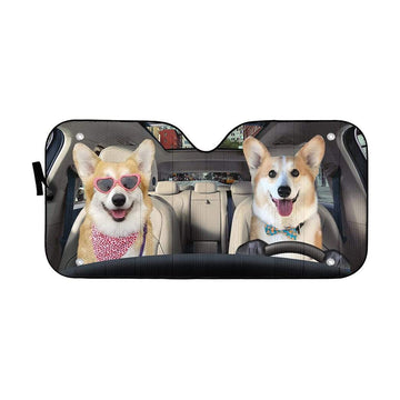 Gearhumans 3D Love Corgi Dogs In Car Custom Car Auto Sunshade