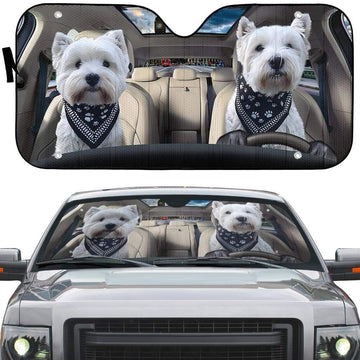 Gearhumans 3D Love Couple Terrier Dogs In Car Custom Car Auto Sunshade