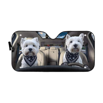 Gearhumans 3D Love Couple Terrier Dogs In Car Custom Car Auto Sunshade