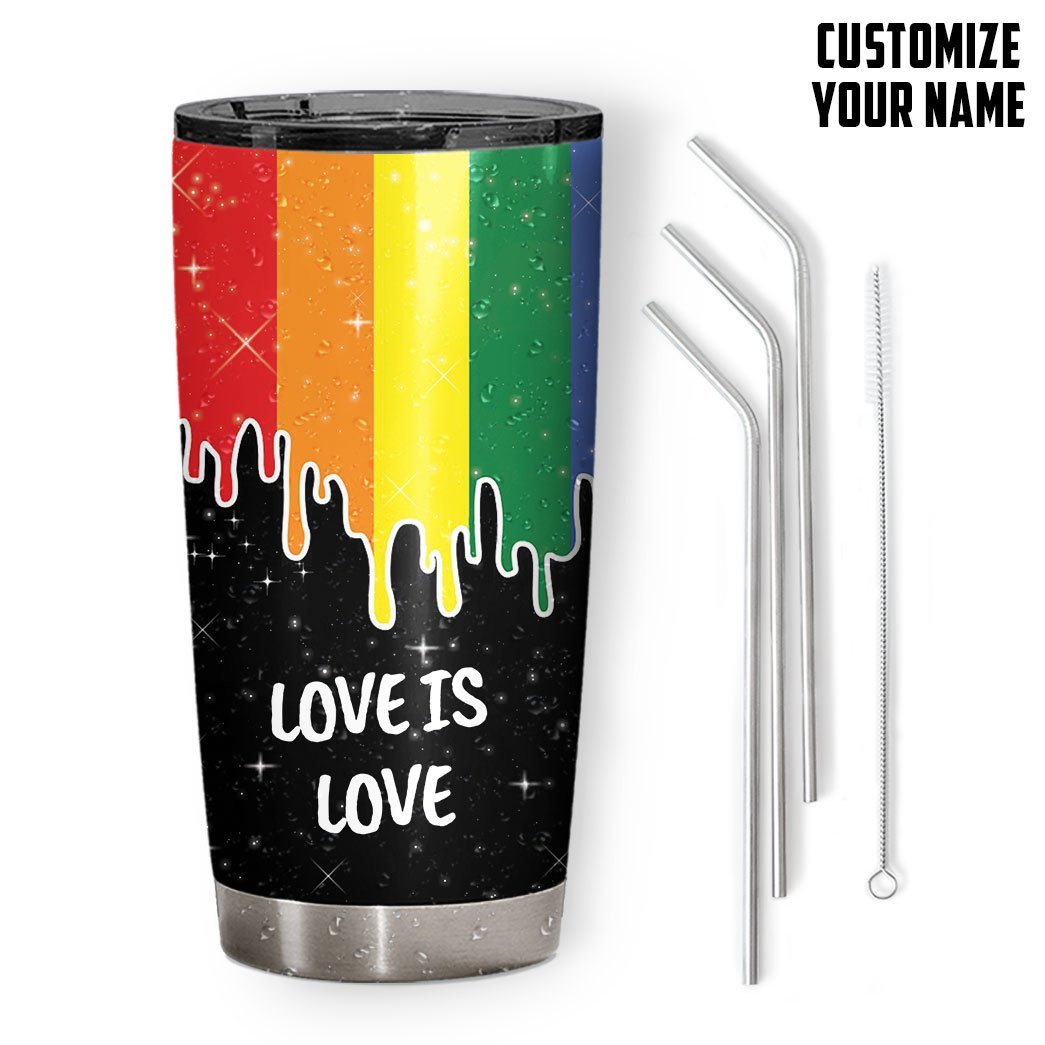 Gearhumans 3D Love Is Love Gay Pride Flag Drip Custom Name Tumbler GS24052113 Tumbler 