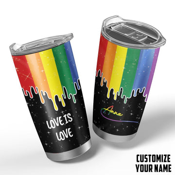 Gearhumans 3D Love Is Love Gay Pride Flag Drip Custom Name Tumbler