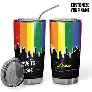 Gearhumans 3D Love Is Love Gay Pride Flag Drip Custom Name Tumbler GS24052113 Tumbler Short 20oz 