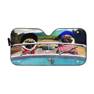 Gearhumans 3D Love Pugs Driving Roadster Custom Car Auto Sunshade