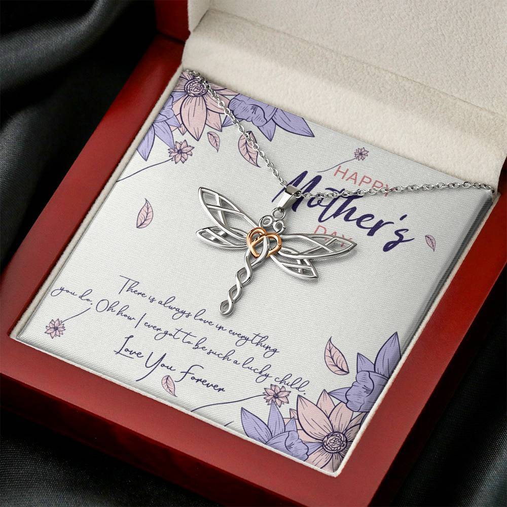 Gearhumans 3D Love You Mom Happy Mothers Day Dragonfly Dream Necklace GS2204217 ShineOn Fulfillment Mahogany Style Luxury Box 