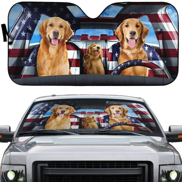 Gearhumans 3D Lovely Golden Retriever Custom Car Auto Sunshade