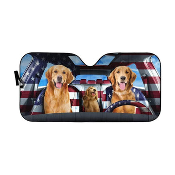 Gearhumans 3D Lovely Golden Retriever Custom Car Auto Sunshade