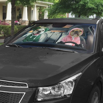 Gearhumans 3D Lovely Hoodie Bulldog Couple Custom Car Auto Sunshade