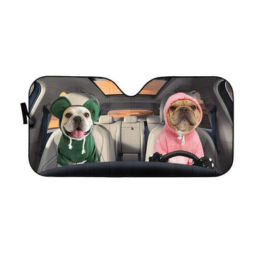 Gearhumans 3D Lovely Hoodie Bulldog Couple Custom Car Auto Sunshade