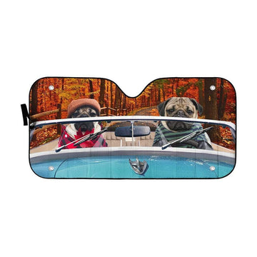 Gearhumans 3D Loving Pugs Driving Roadster Custom Car Auto Sunshade